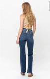Mid Rise Contrast Wash & Cut Hem Bootcut