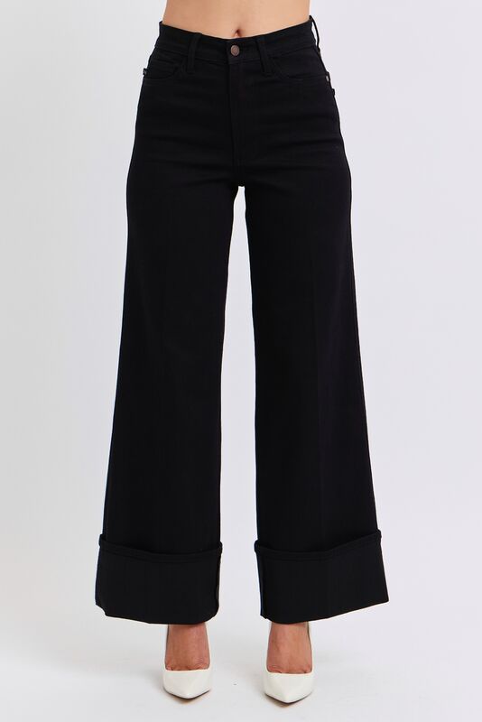 High Waist Retro Wide Leg w/Cuff BK