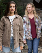 Reversible Corduroy Shacket in Tan/Olive Plaid