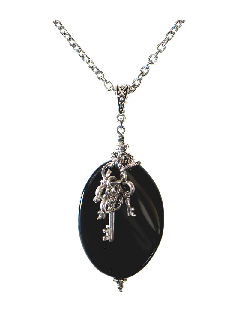 Black Agate & Keys in Silver Necklace